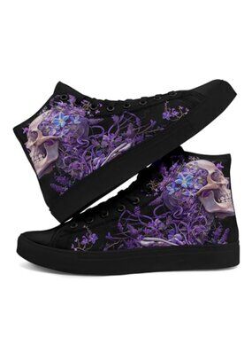 High Top Canvas Sneakers Skull Floral Lightweight Casual Goth Streetwear Skate